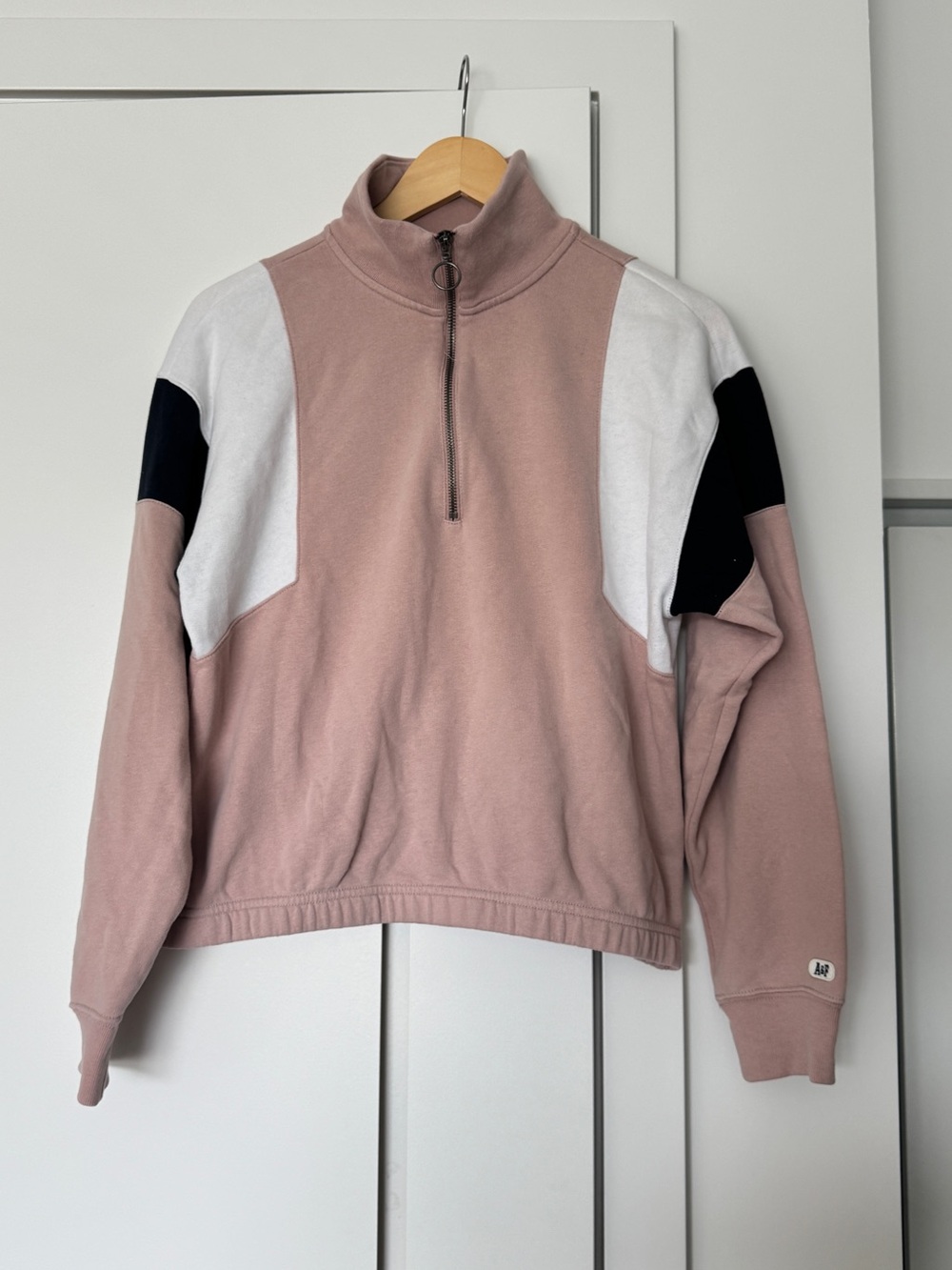 Abercrombie & Fitch Dusty Rose Quarter-Zip Colorblock Pullover